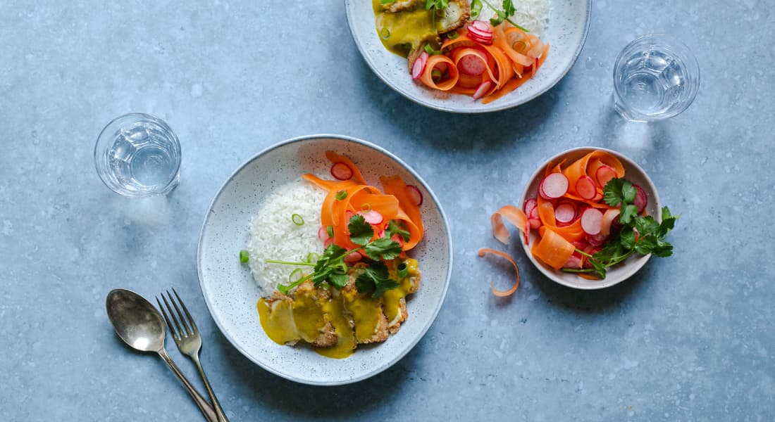 Easy Vegan Tofu Katsu Curry with Carrot & Radish Pickle