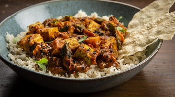 Fiery Jalfrezi Okra, Tofu and Pumpkin Curry with Black Sesame Seeds
