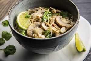 Thai Green Bok Choy, Bean Sprouts & Oyster Mushroom Curry with Rice Noodles
