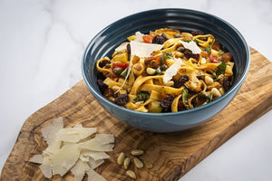 Caponata (Mediterranean Vegetable) Pasta with Parmesan & Pine Nuts