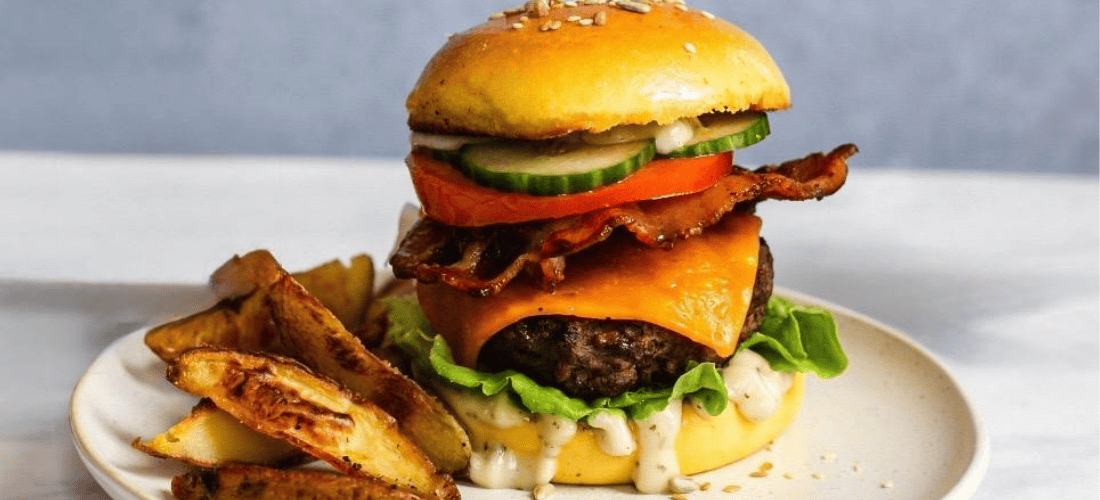 Homemade Beef Burgers with Crispy Potato Wedges